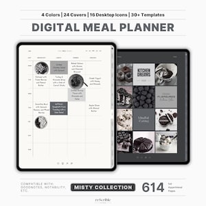 Digitaler wöchentlicher Mahlzeitplaner, Foodjournal, GoodNotes Rezeptbuch, Meal Prep Planer, Essensplan Vorlage, Lebensmittelliste, Kücheninventarisierung