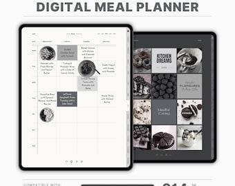 Planner settimanale digitale dei pasti, diario alimentare GoodNotes, lista della spesa (PDF)