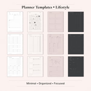 Planner templates lifestyle bundle for 2026 digital planner on iPad with recipe card, bookshelf reading log, favorite quotes, cleaning schedule, grocery list, event planner, travel planner and world map pages. Dusty Rose and dark aesthetic GoodNotes Notability templates to organize home, hobbies, entertainment and trips. Instant download PDF.