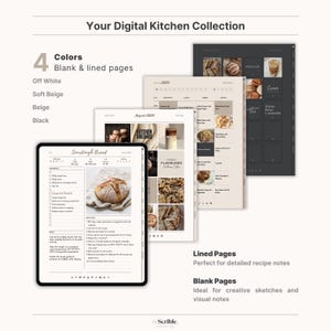 Clean easy recipe page layout in our digital cookbook template. Blank cookbook design feels like a personal recipe journal. Add your family recipes using the recipe card style. Ideal simple recipe book & cookbook recipe template for GoodNotes/Notability.