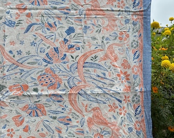 Handprinted Batik Cotton Fabric: Indonesian Floral Sarong, Lungi - 2.6 yd