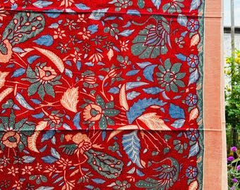 Handprinted Batik Cotton Fabric: Indonesian Floral Sarong, Lungi (2.6 yd)