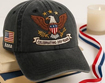 Kundenspezifischer gestickter Hut der Vereinigten Staaten zum 250-jährigen Jubiläum 1776-2026 Adlerkappe, USA-Flaggenveterangeschenk