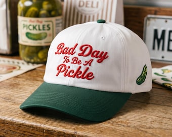 Bad Day To Be a Pickle Hat, gestickte Gurke Mütze, lustige Feinschmecker Baseball-Mütze, Gurke Liebhaber Geschenk, zweifarbige Gemüsemütze