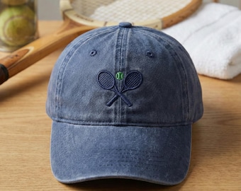 Embroidered Tennis Hat, Tennis Racket Dad Cap, Tennis Player Gift, Country Club Style Hat, Sports Enthusiast Cap, Tennis Lover Gift