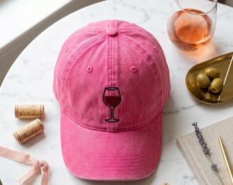 Embroidered Red Wine Hat, Wine Glass Washed Dad Cap, Wine Lover Gift for Women, Vineyard Aesthetic Hat, Wine Tasting Apparel