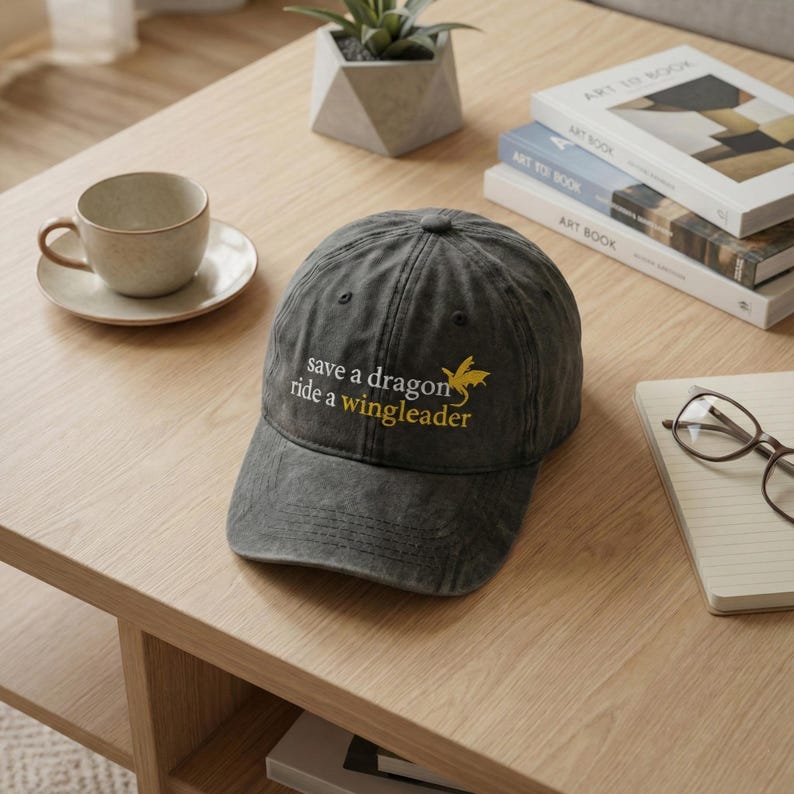 Save a Dragon Ride a Wingleader Embroidered Hat, Fourth Wing Inspired Cap, Fantasy Dragon Rider Bookish Gift image 1