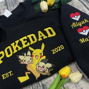 Custom PokaDad Embroidered Shirt, Personalized Anime Pocket Beast Sweatshirt, Anime Father’s Day Gift, Birthday Gift for Dad, Custom Anime
