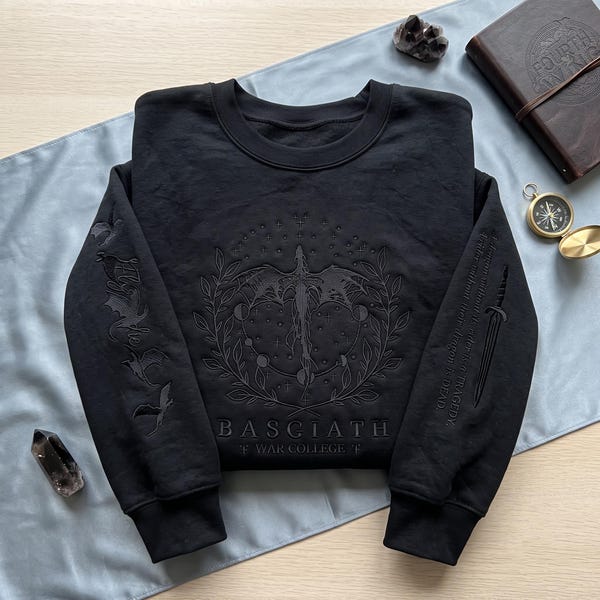 Fourth Wing Embroidered Sweatshirt, Custom Basgiath War College Hoodie, Dragon Rider Fantasy Reader Gift, Bookish Crewneck