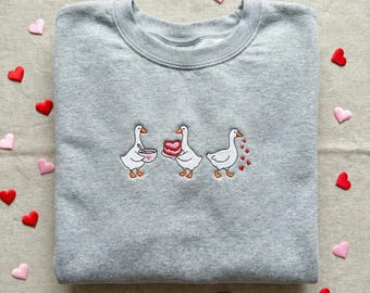 Embroidered Goose Sweatshirt, Cute Baking Crewneck, Valentine’s Day Gift, Funny Animal Lover Sweater for Him/Her