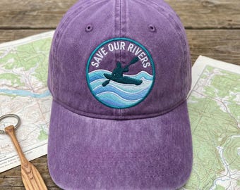 Save Our Rivers Wash Dad Cap, Embroidered Kayak Cap, Water Sports Gift, Paddling Baseball Hat, Nature Conservation, Rower Dad Cap, Lake Life