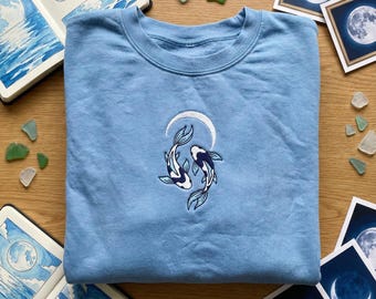 ATLA Inspired Moon Spirits Embroidered Sweatshirt, Northern Water Tribe Koi Fish Yin Yang Anime Shirt
