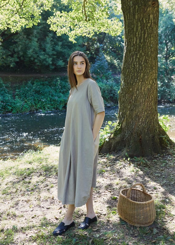 Relaxed Fit Linen Maxi Dress: Flowy Summer Outfit - Etsy