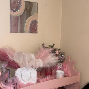 Handmade Pink Geode Resin Mirror – Sparkling Wall Art