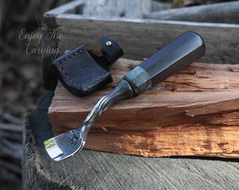 Spoon Bent Gouge,Hand Forged Bent Gouge Chisel,Carving Tools,Woodcarving chisels, Swan Neck Spoon Gouge,Carbon 52100 Steel,Razor Sharp Blade