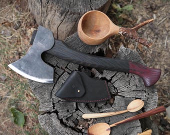 Woodcarving Hand Forged Axe with octagonal handle, Woodworking tools, Custom woodcarving axe, Outdoor  axe, Gift for him, 52100 carbon steel