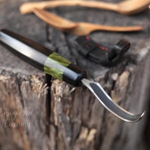 Cuchillo de gancho para tallar cucharas, cuchillo forjado a mano, cuchillos para tallar cucharas, cuchillo para tallar, hoja fija de acero al carbono, herramientas manuales para trabajar la madera, regalo