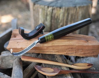 Handgeschmiedeter Löffel Carving Hakenmesser | Handwerkzeuge für die Holzbearbeitung Gestochen scharfe | Schnitzmesser Geschwungen | 52100 Stahlwerkzeug | Schale, Löffel, Schnitzerei