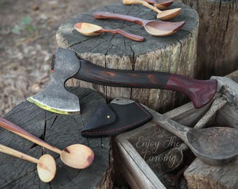 Hand Crafted Carving axe with octagonal handle, Premium 52100 Steel Blade, Leather Sheath, Woodworking and Outdoor Projects, Custom Axe,Gift