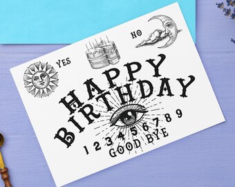 Wenskaart//Happy Birthday Ouija//hekserij//magie//humor//vriendschap