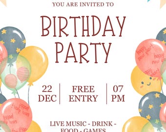 Personalized Kids Birthday Party Invitation (Digital Download)