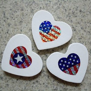 Set of 3 Patriotic Holographic Flag Hearts on White, Wood Heart Magnets Kitchen Decor image 9