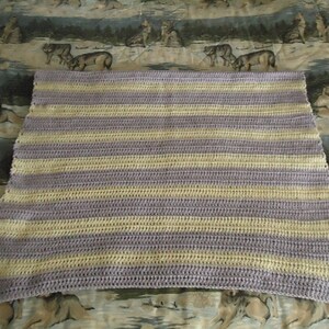 Aran and Lilac Hand Crocheted Stripes Afghan, Blanket, Throw Home Decor image 8