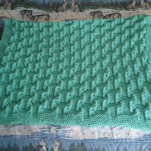 Soft Sage Hand Knitted Geometric Afghan, Blanket, Throw Home Decor image 8