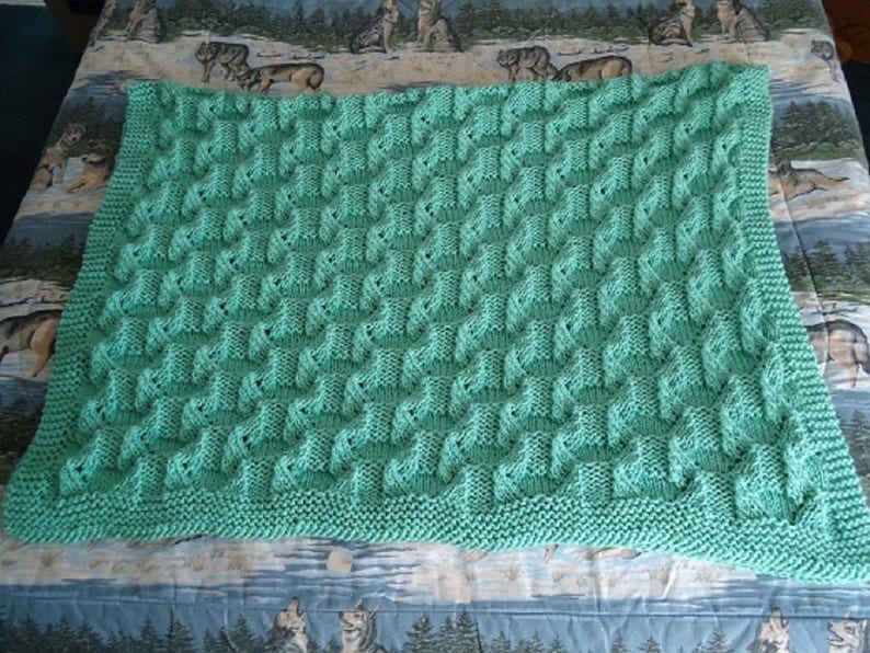 Soft Sage Hand Knitted Geometric Afghan, Blanket, Throw Home Decor image 8