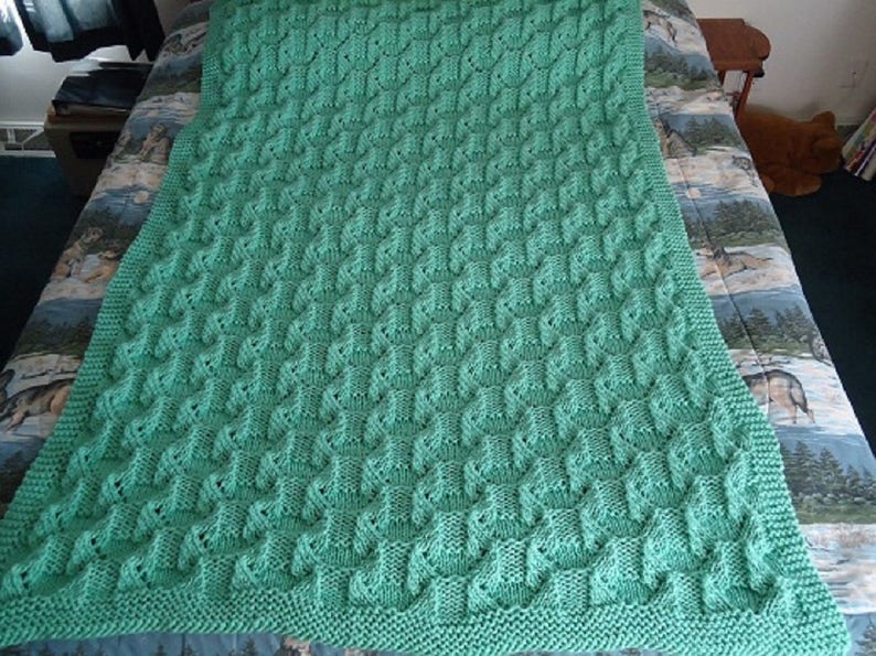 Soft Sage Hand Knitted Geometric Afghan, Blanket, Throw Home Decor image 2