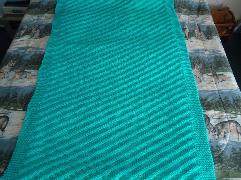 Turquoise Hand Knitted Diagonal Stripe Afghan Blanket Throw - Etsy