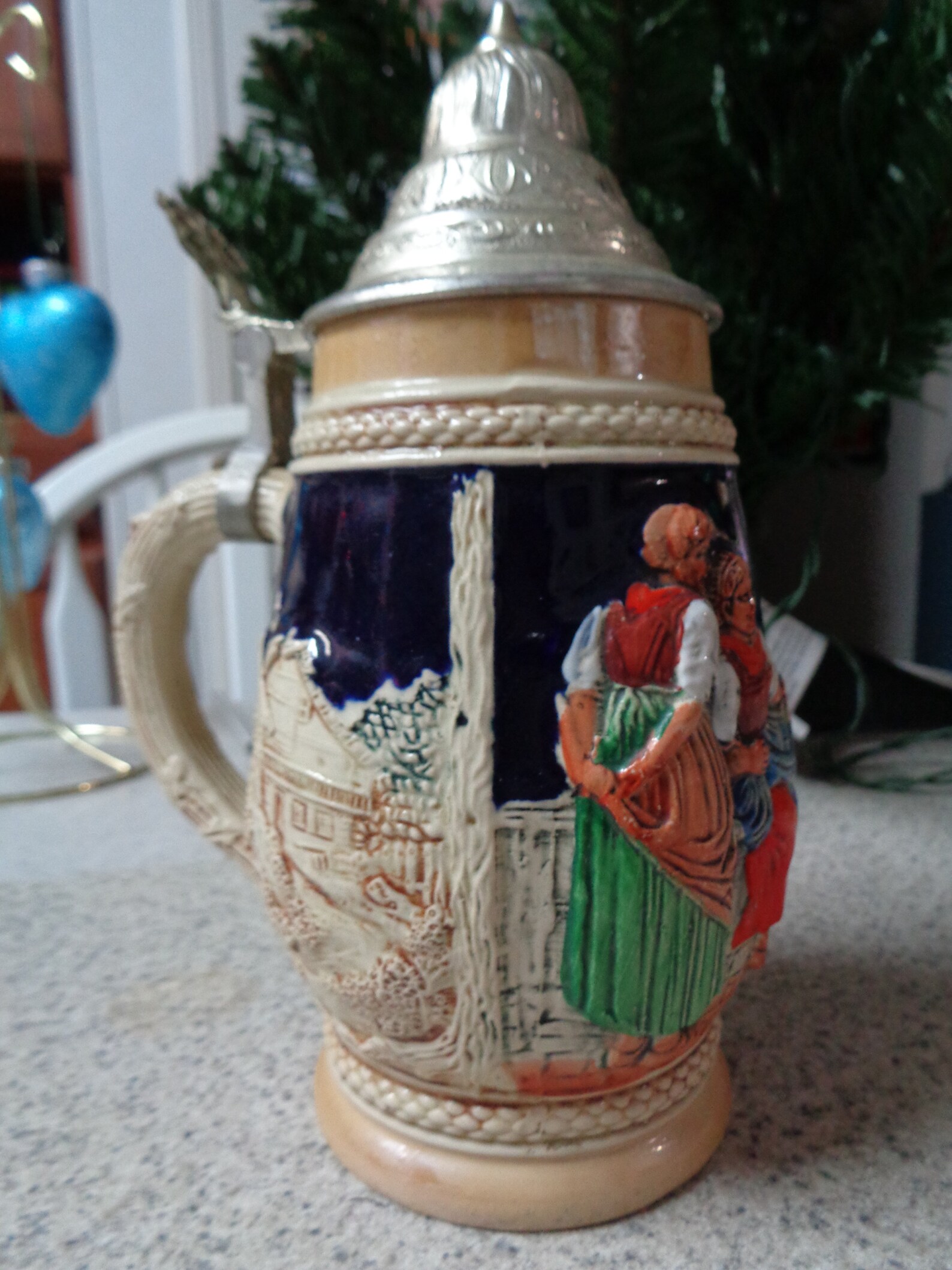 Vintage Ceramic German Beer Stein With Pewter Lid Beer Mug Etsy