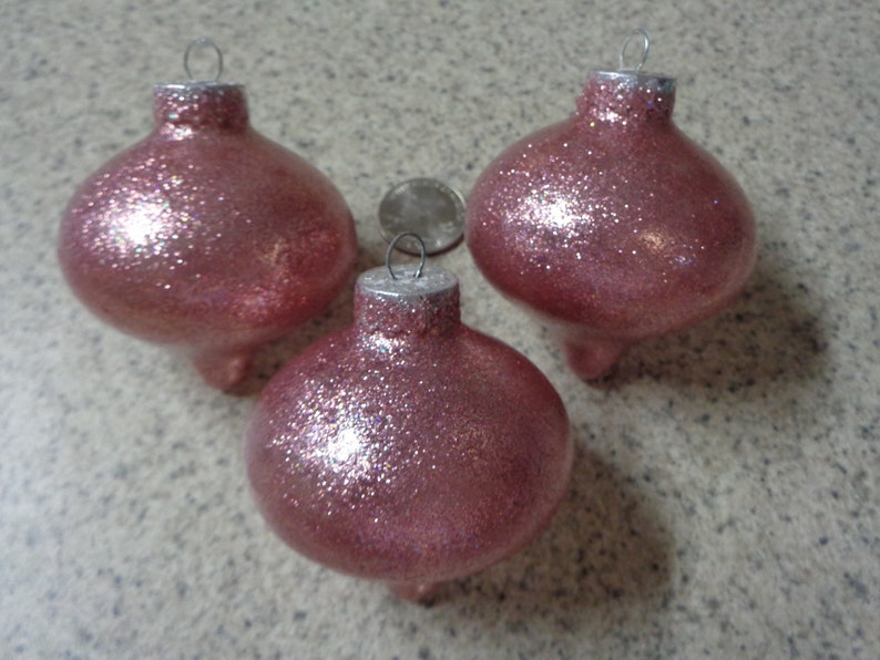 Set of 3 Country Rose Colored Glass Tops Christmas Tree Ornaments