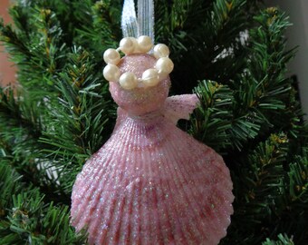 Pink Pectin Shell Angel Christmas Tree Ornament - Beach Tree Decoration