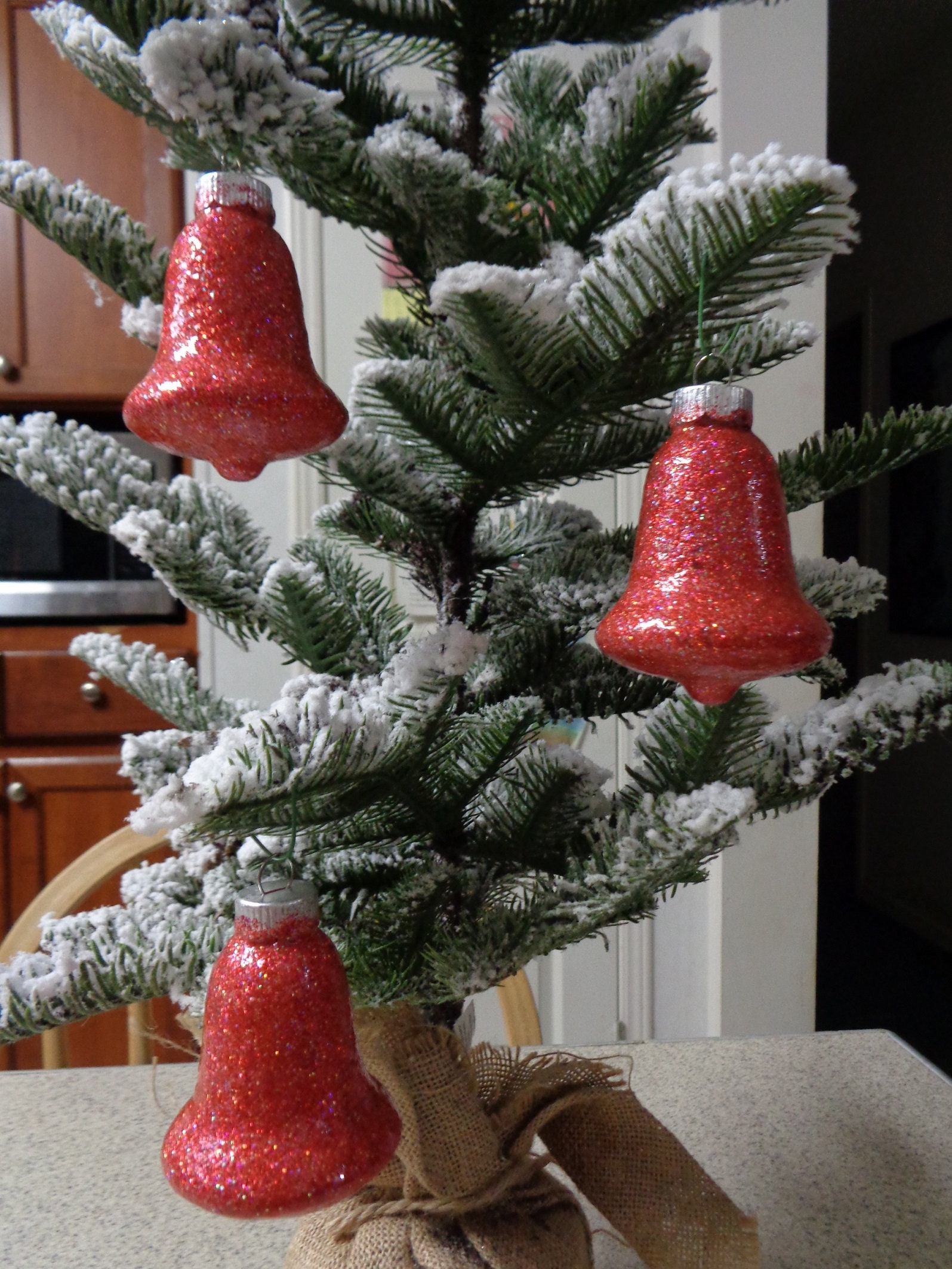Set of 3 Christmas Red Glass Bells Christmas Tree Ornaments Etsy