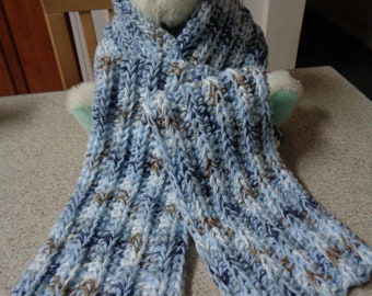 Light Blue and Country Basket Hand Crocheted Scarf