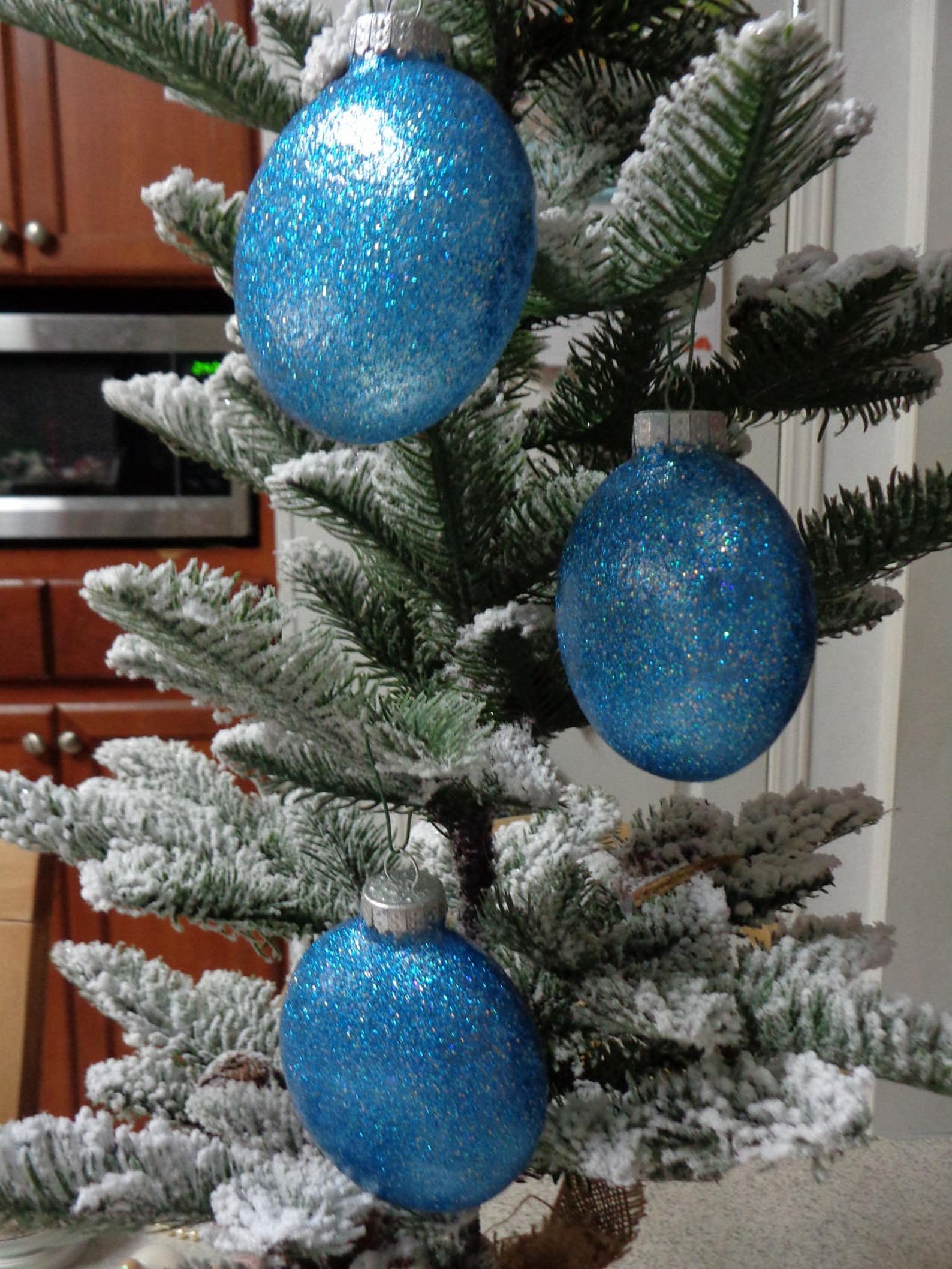 Set of 3 Blue Glass Orbs Christmas Tree Ornaments Etsy