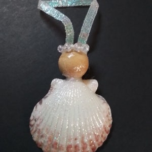 Small Iridescent Scallop Shell Angel Christmas Tree Ornament