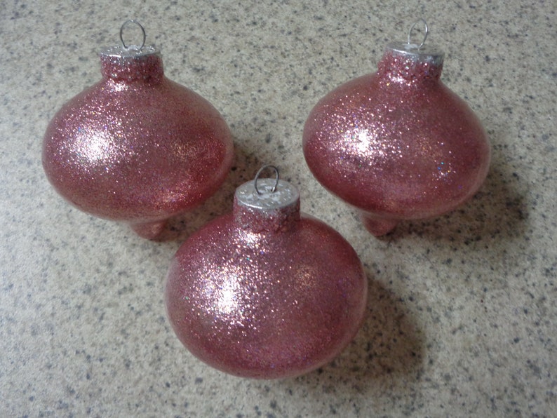 Set of 3 Country Rose Colored Glass Tops Christmas Tree Ornaments