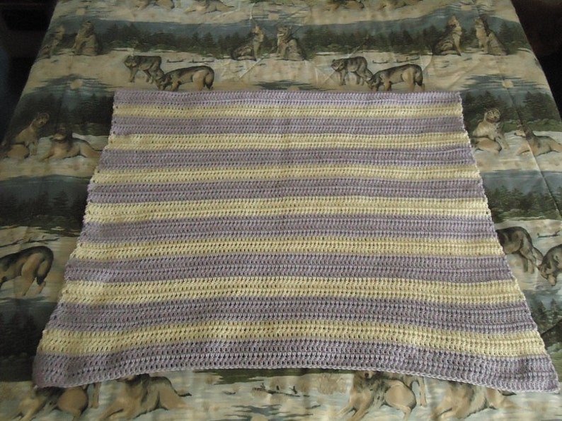 Aran and Lilac Hand Crocheted Stripes Afghan, Blanket, Throw Home Decor image 7