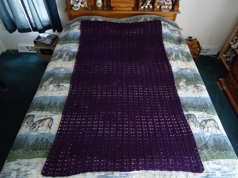 Home Decor Deep Violet Hand Crocheted Trellis Light Weight Afghan Throw Blanket