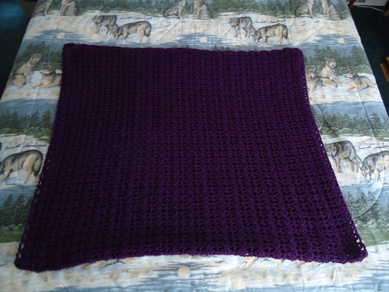 Home Decor Deep Violet Hand Crocheted Trellis Light Weight Afghan Throw Blanket