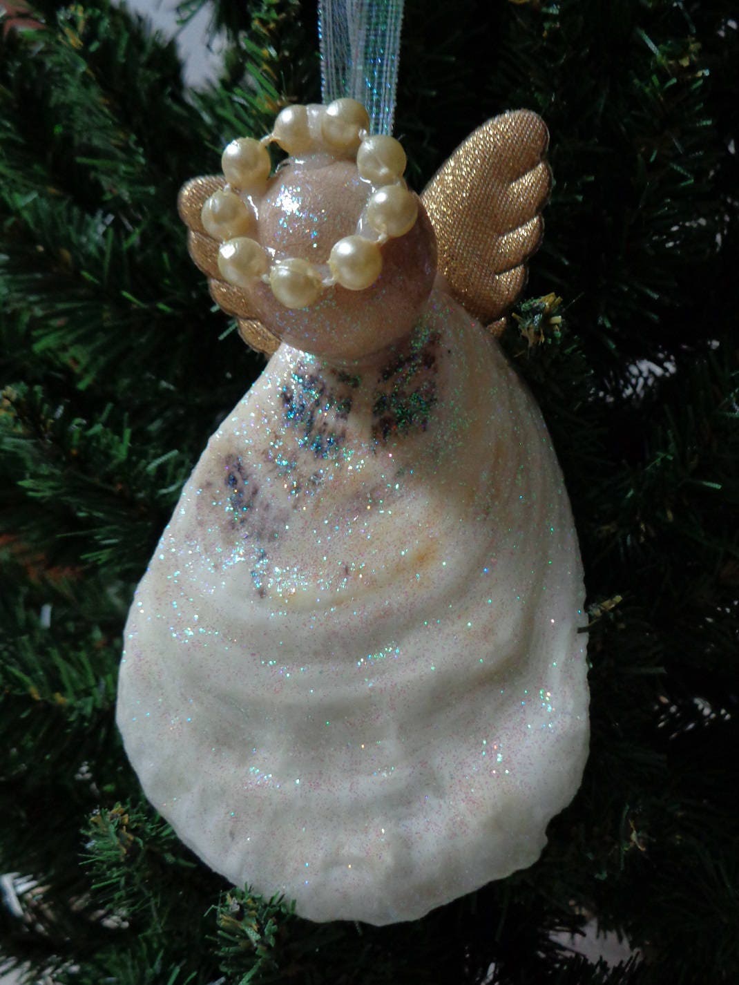 Iridescent Oyster Shell Angel Christmas Tree Ornament Beach Tree Decoration Shell Tree Decor