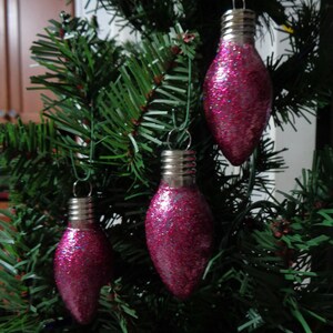 Set of 3 Magenta Glass Light Bulb Christmas Tree Ornaments