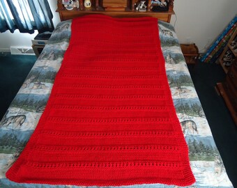 Cherry Red Hand Knitted X's and O's Afghan,  Blanket , Throw - Home Decor - Bedding