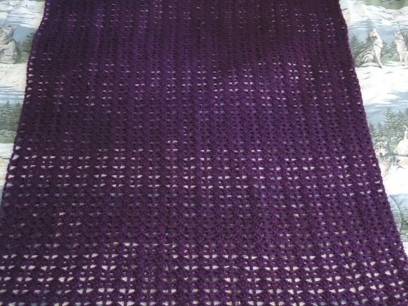 Home Decor Deep Violet Hand Crocheted Trellis Light Weight Afghan Throw Blanket