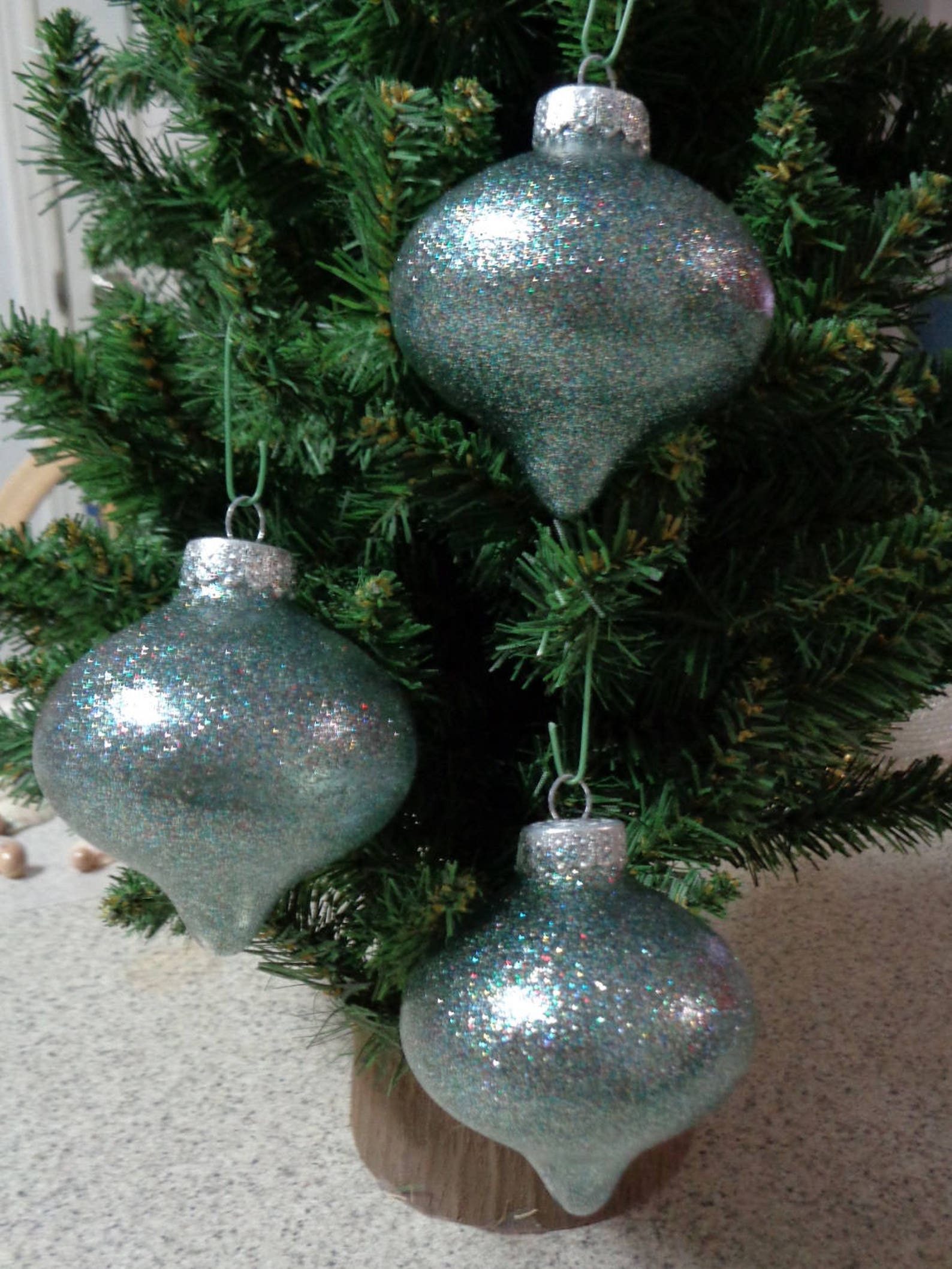 Set of 3 Multi Colored Glass Tops Christmas Tree Ornaments Etsy