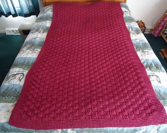 Country Rose Hand Knitted Basketweave Afghan,  Blanket,  Throw - Home Decor