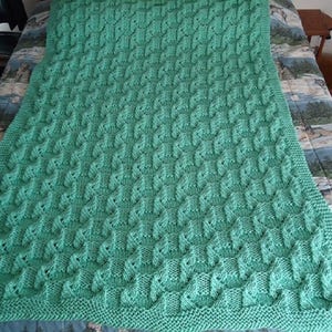 Soft Sage Hand Knitted Geometric Afghan, Blanket, Throw Home Decor image 3