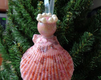 Pink Pectin Shell Angel Christmas Tree Ornament - Beach Tree Decoration